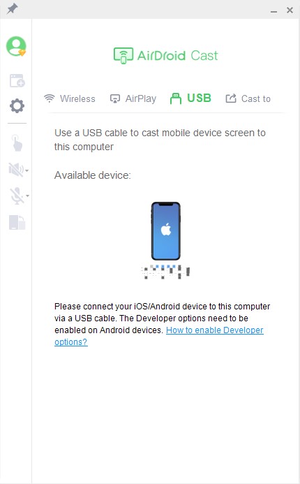 USB connection in AirDroid Cast