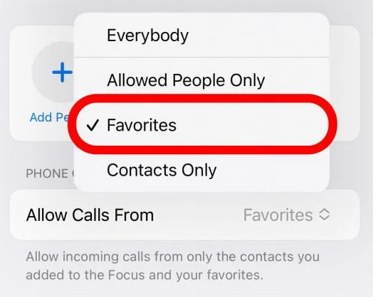 allow calls from Favorite iPhone