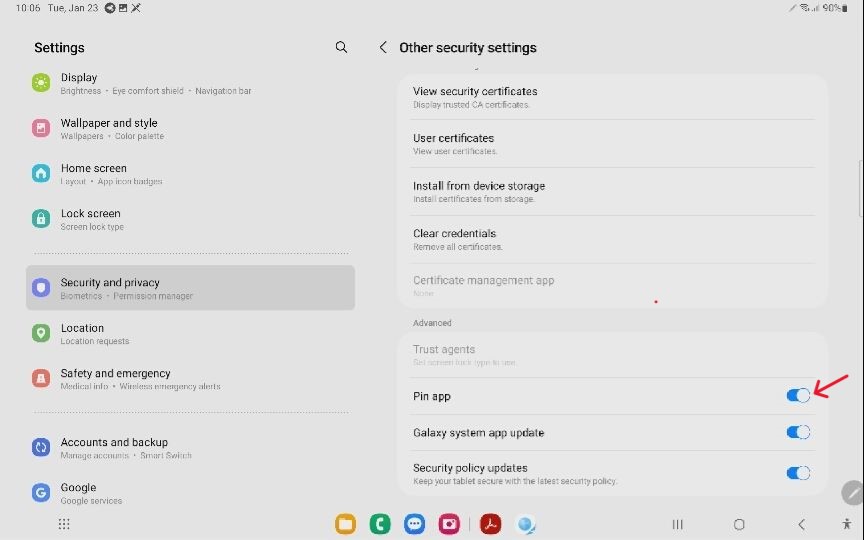 android tablet app pinning 2