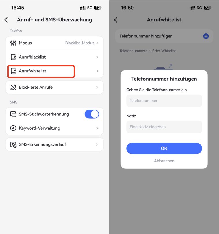 Telefonnummern zur weißen Liste hinzufügen
