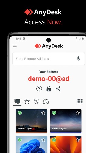 الصفحة الرئيسية لـ AnyDesk على الهاتف