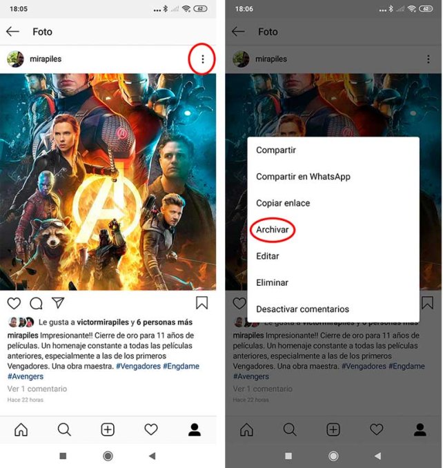 archivar publicacion en instagram