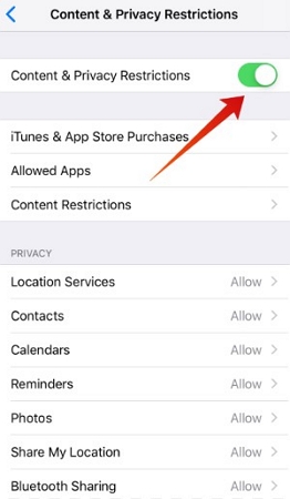 [コンテンツとプライバシーの制限]を有効にする