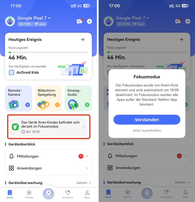 Fokusmodus des Kindes verwalten