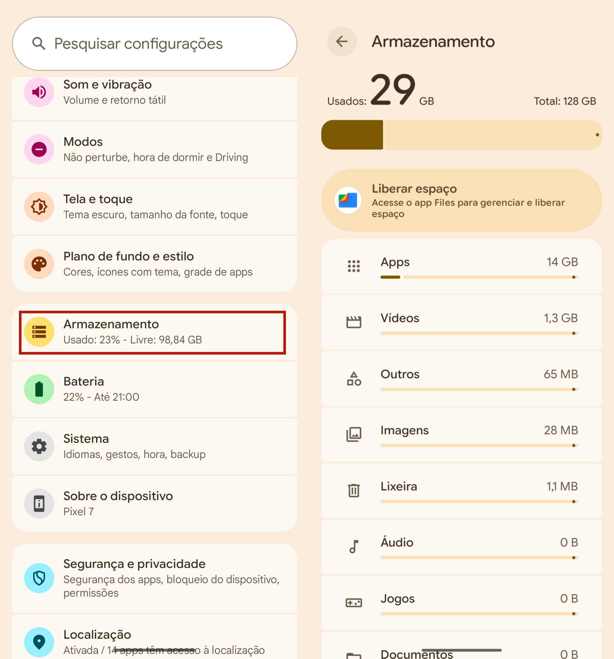 Verifique armazenamento no Android