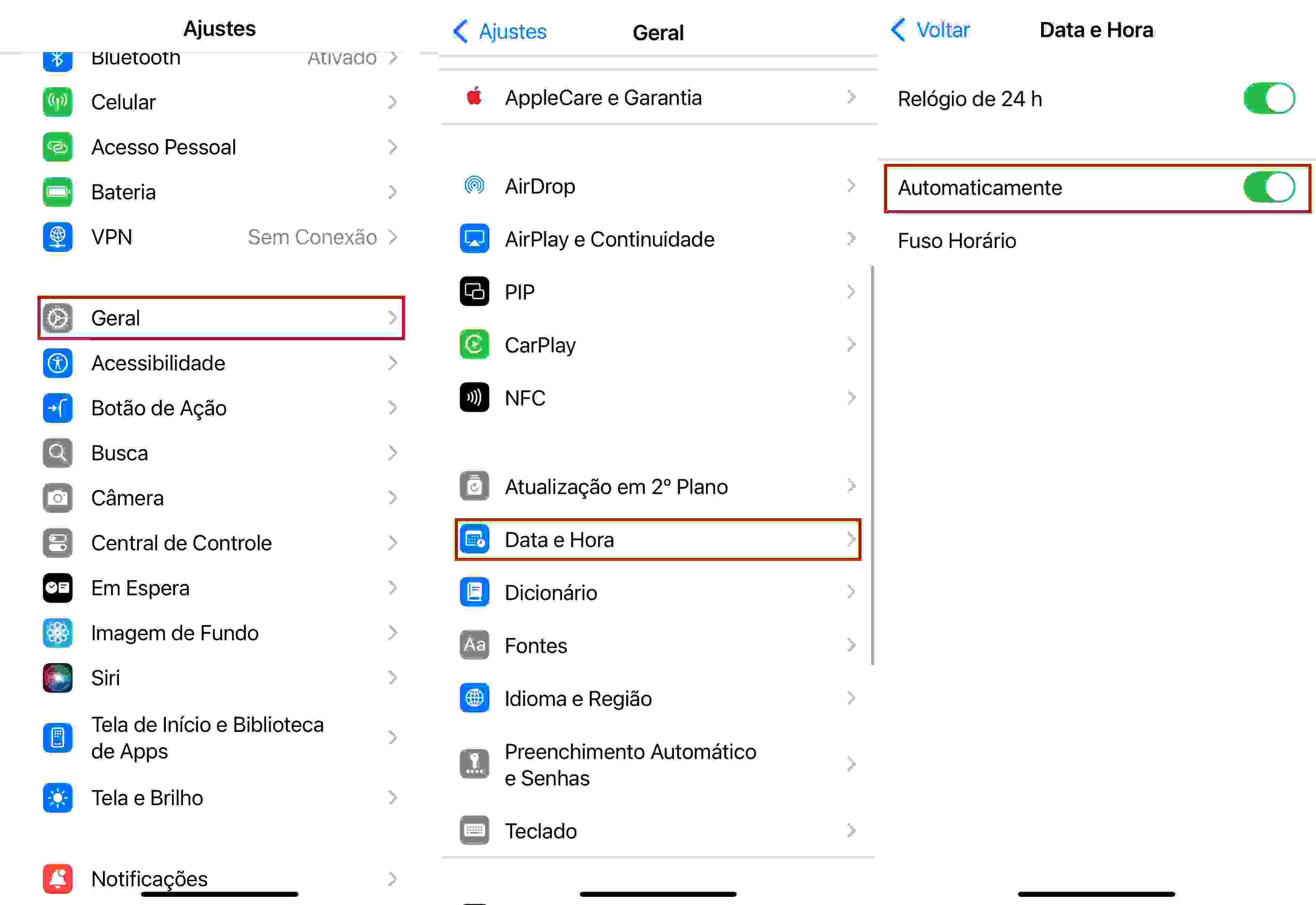Data e hora no iPhone