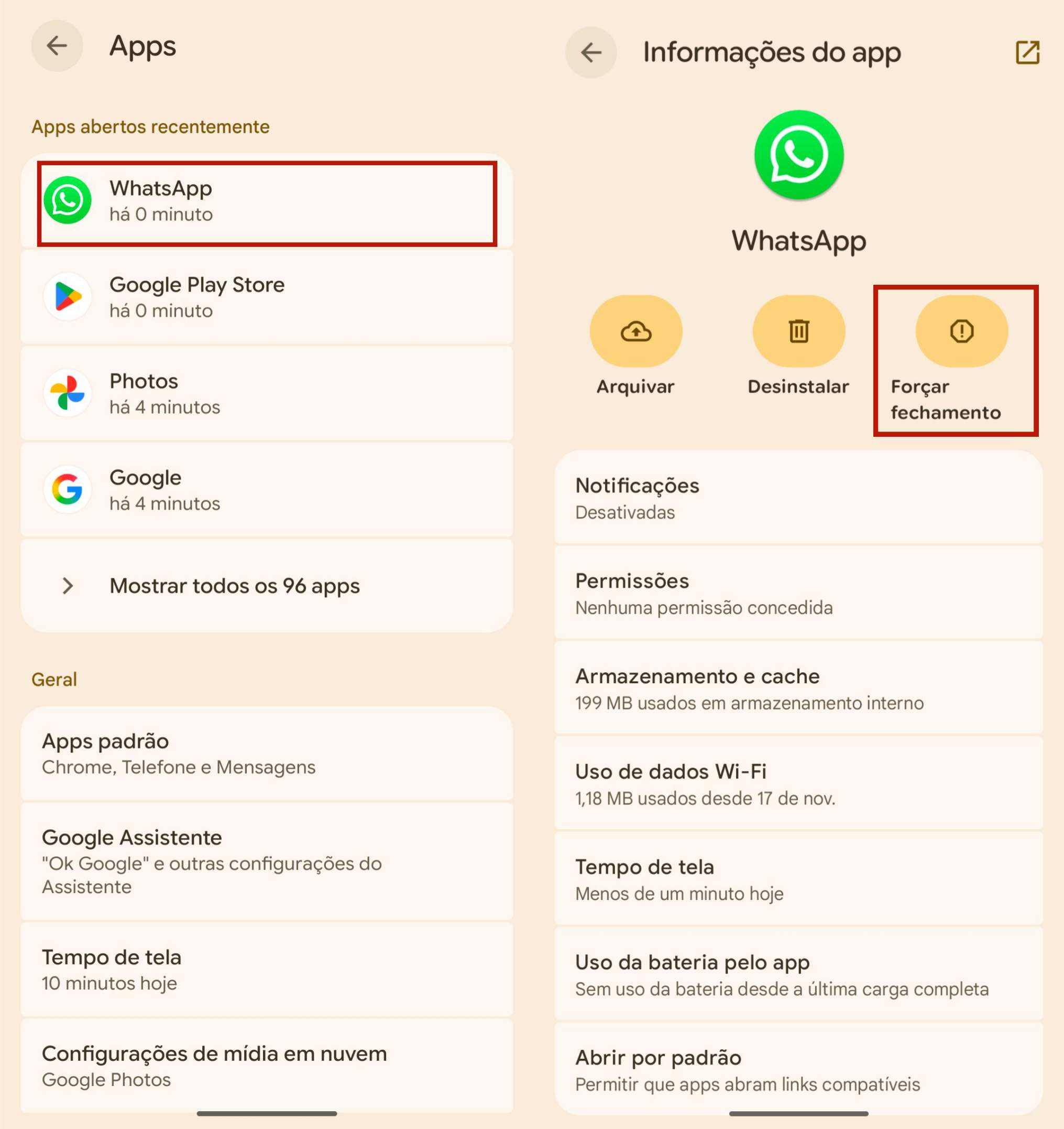 forçar parar whatsapp