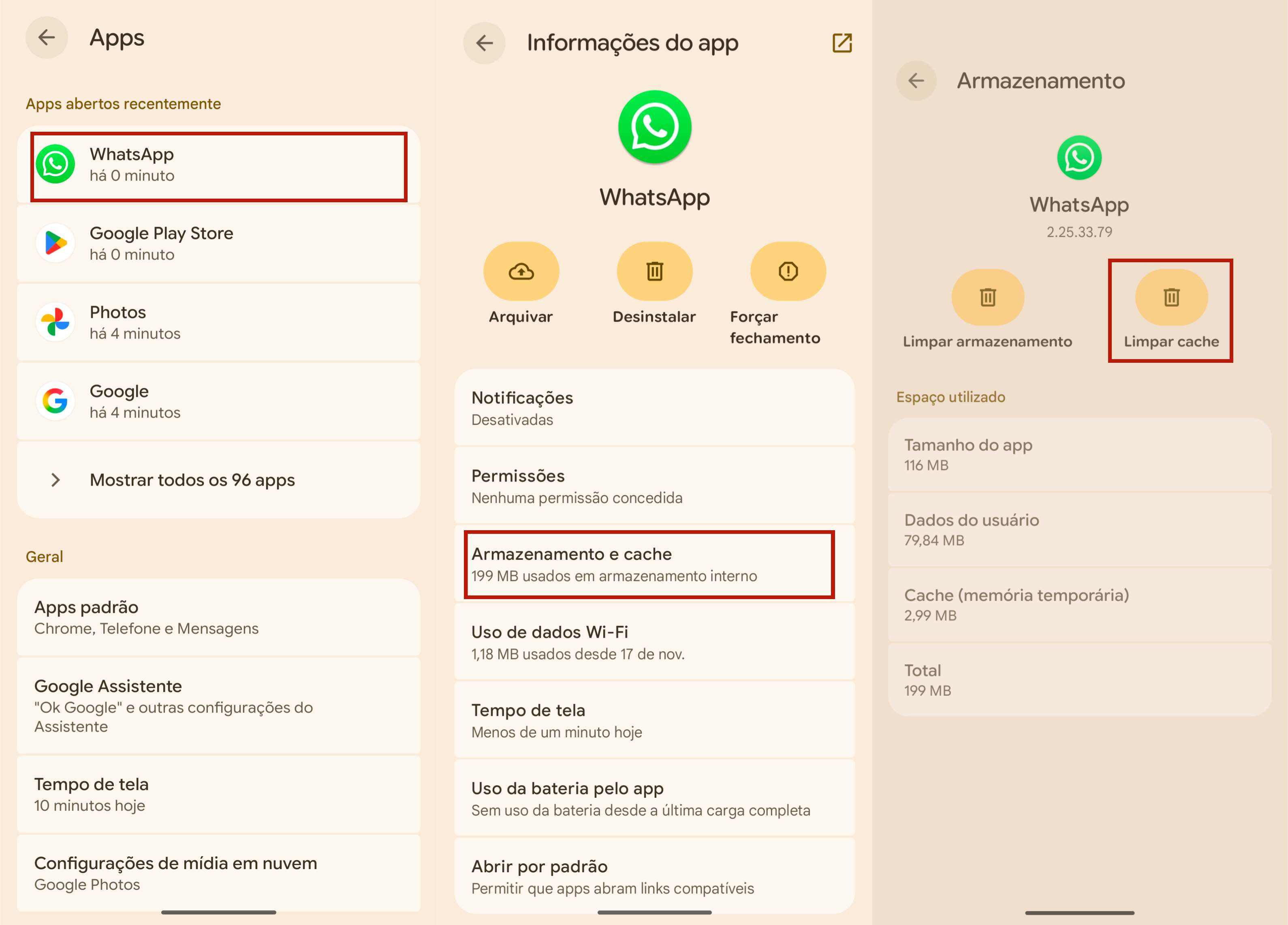 Limpar cache do WhatsApp