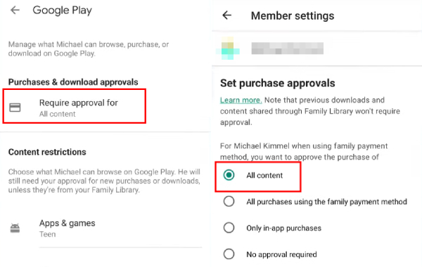 aprovação pelo aplicativo family link