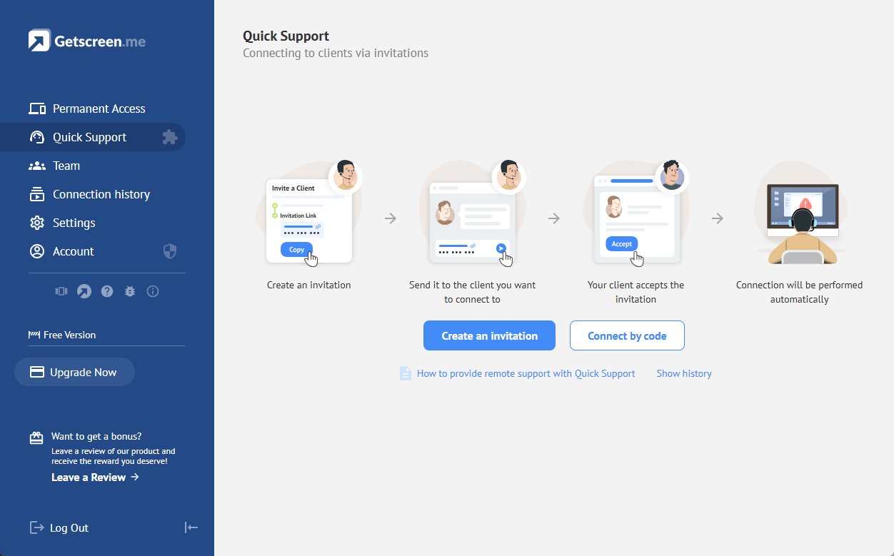 GetScreen how to use Quick Support on web client