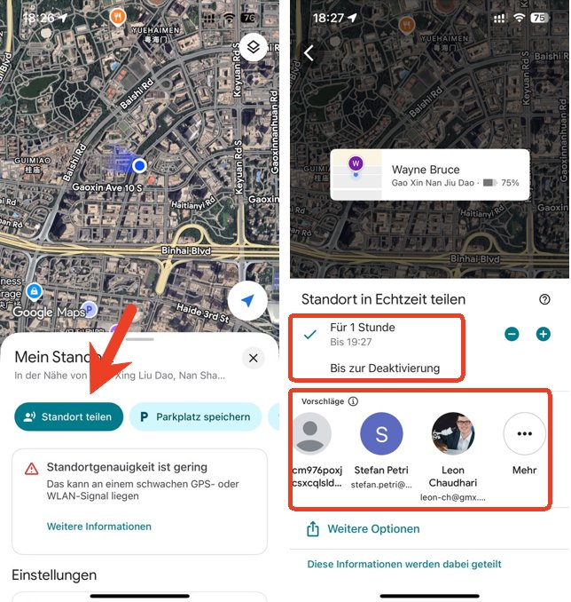 Standort in Google Maps teilen