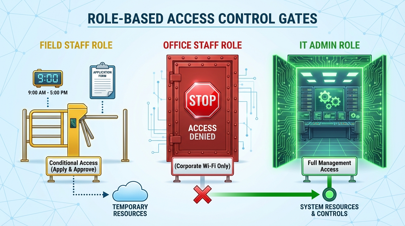 infographic illustration of role based access cont