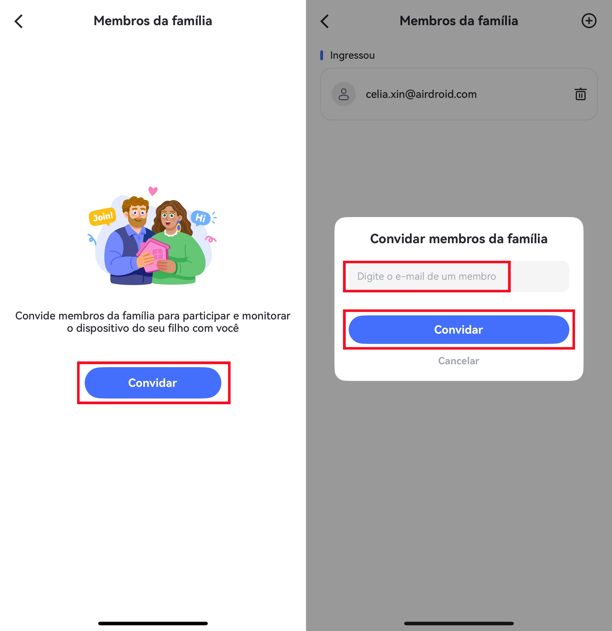 convidar membros de família