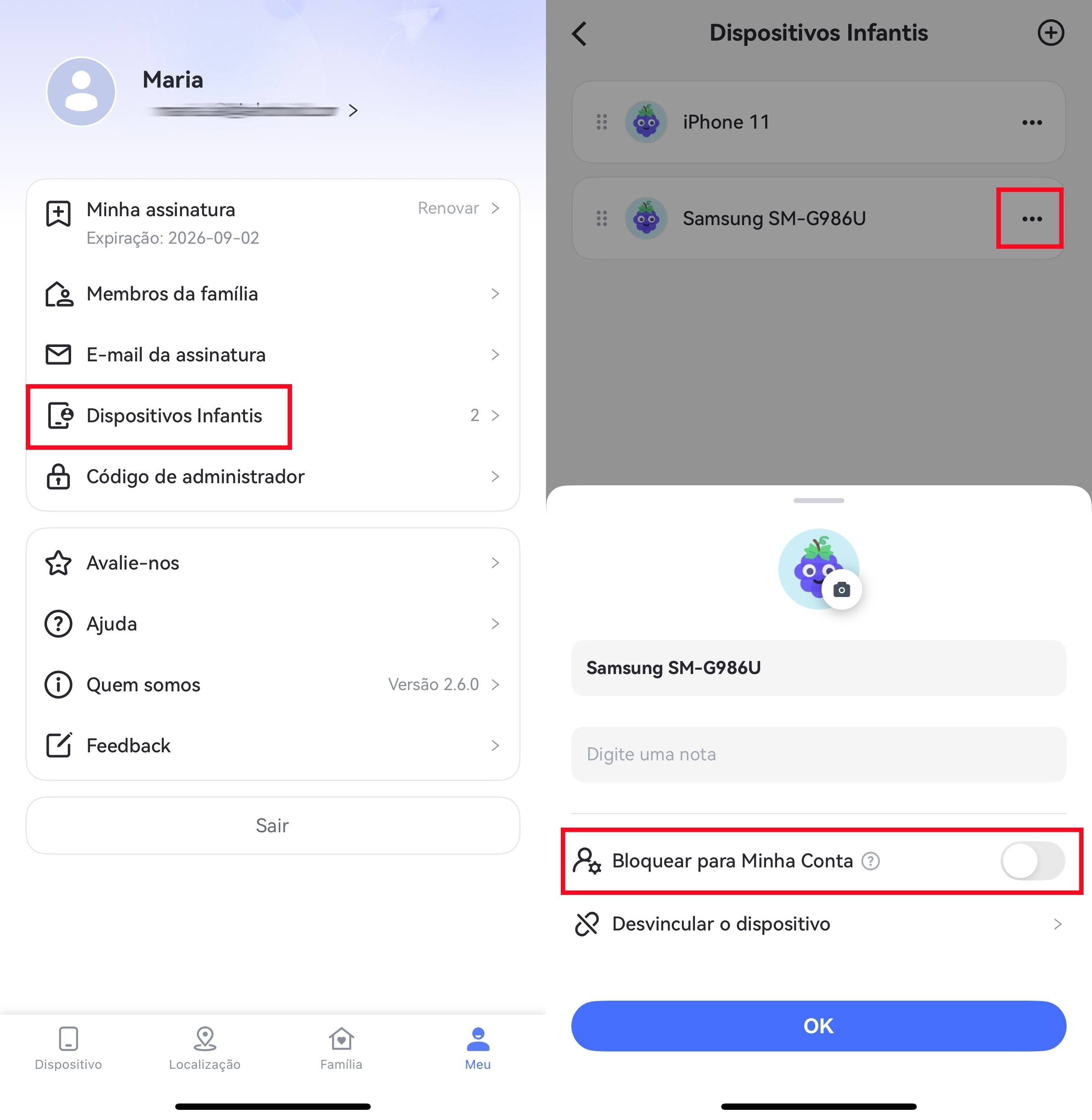gerenciar dispositivos infantis
