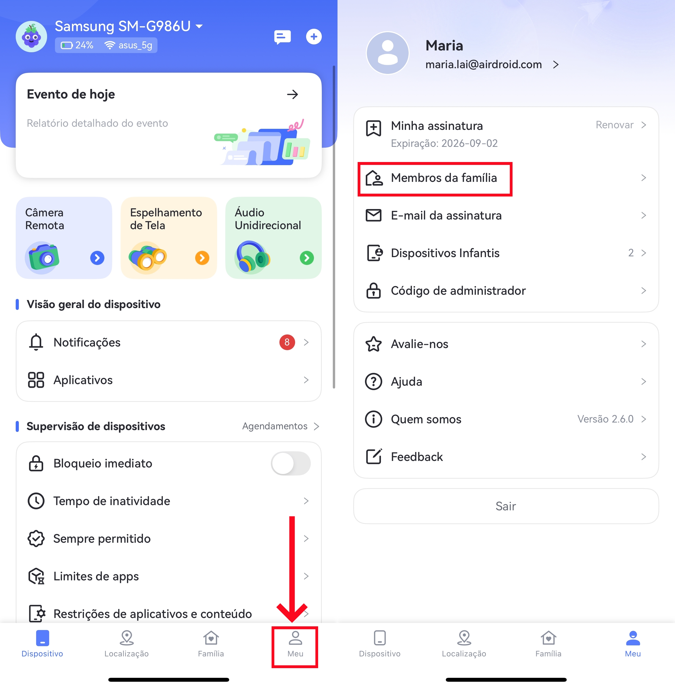 selecionar membros de minha família