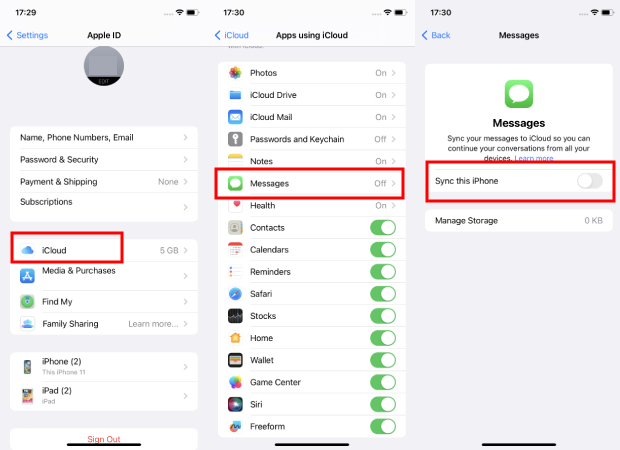 sync message to iCloud