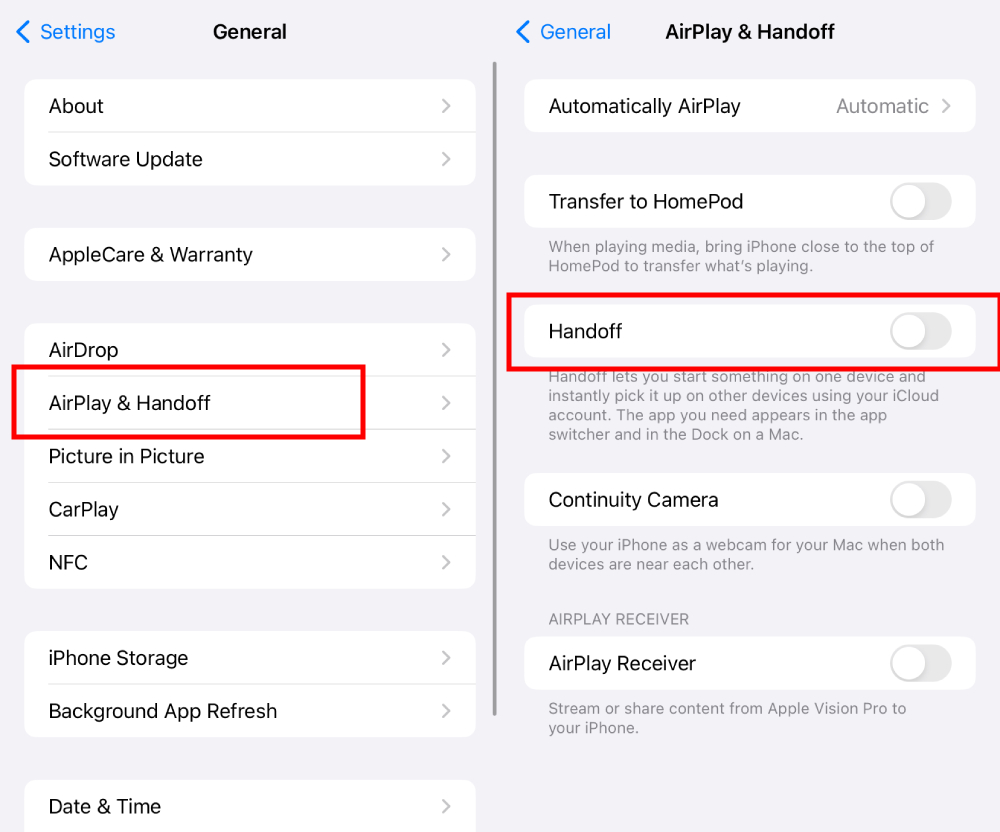 Desativar o Handoff no iPhone