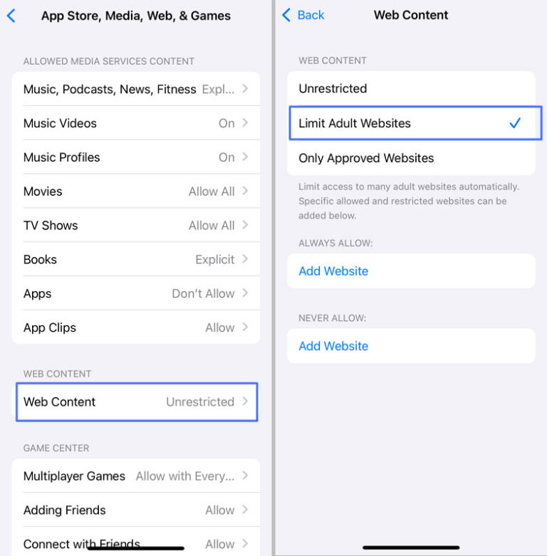 limit adult websites on iPhone