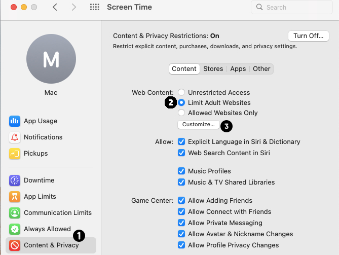 limit adult websites on Mac