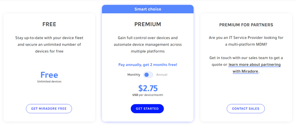 miradore pricing plan 2