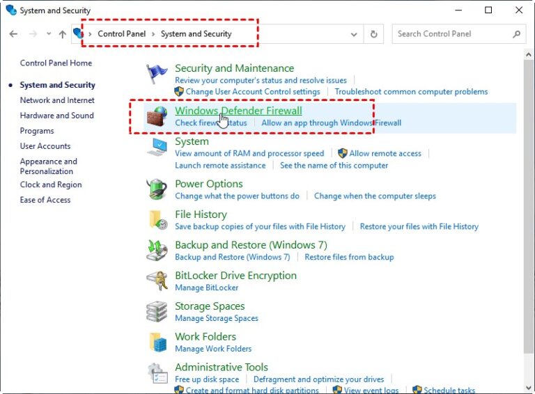open firewall settings