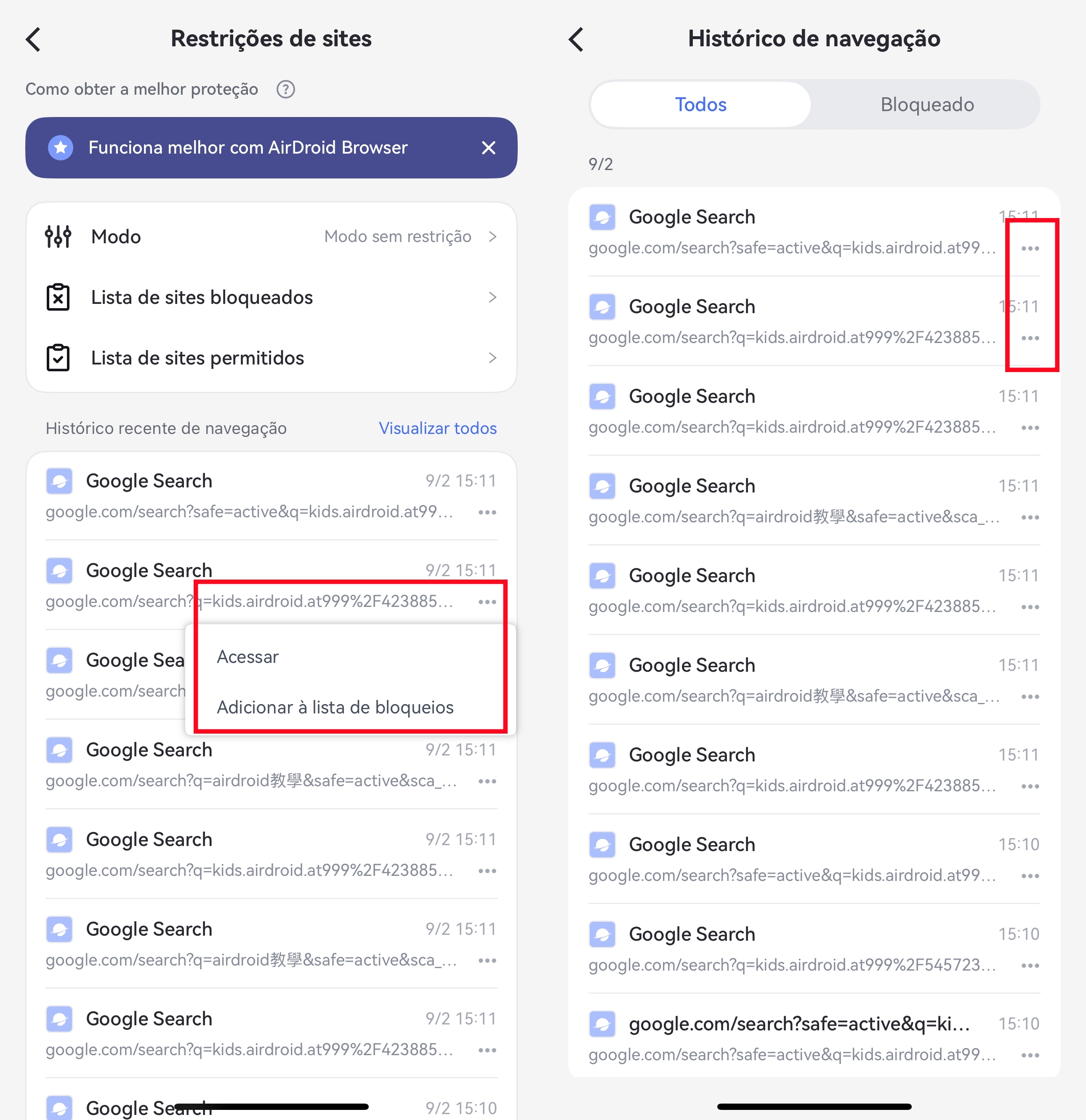 verificando histórico de navegação