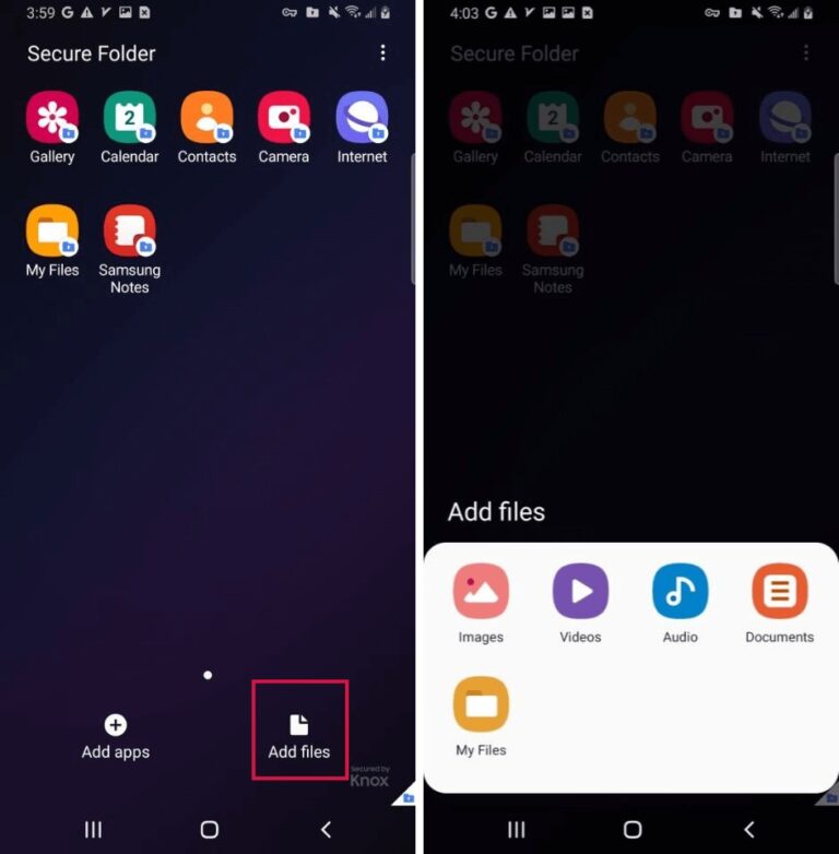 sasmung secure folder add files