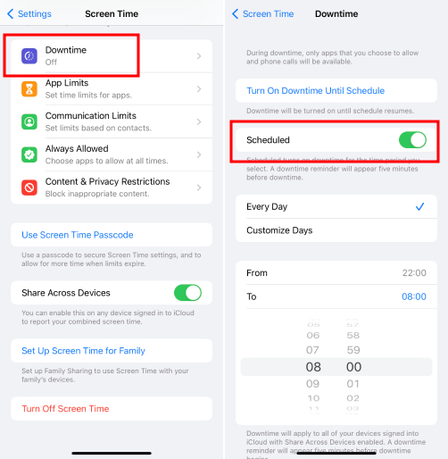 Ausfallzeiten auf dem iPhone einrichten