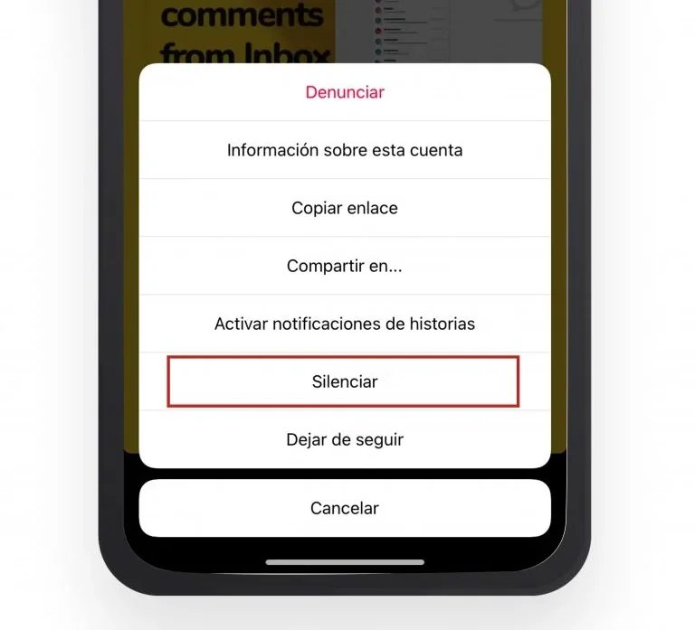 silenciar cuenta en instagram
