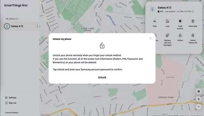 SmartThings Find unlock my phone