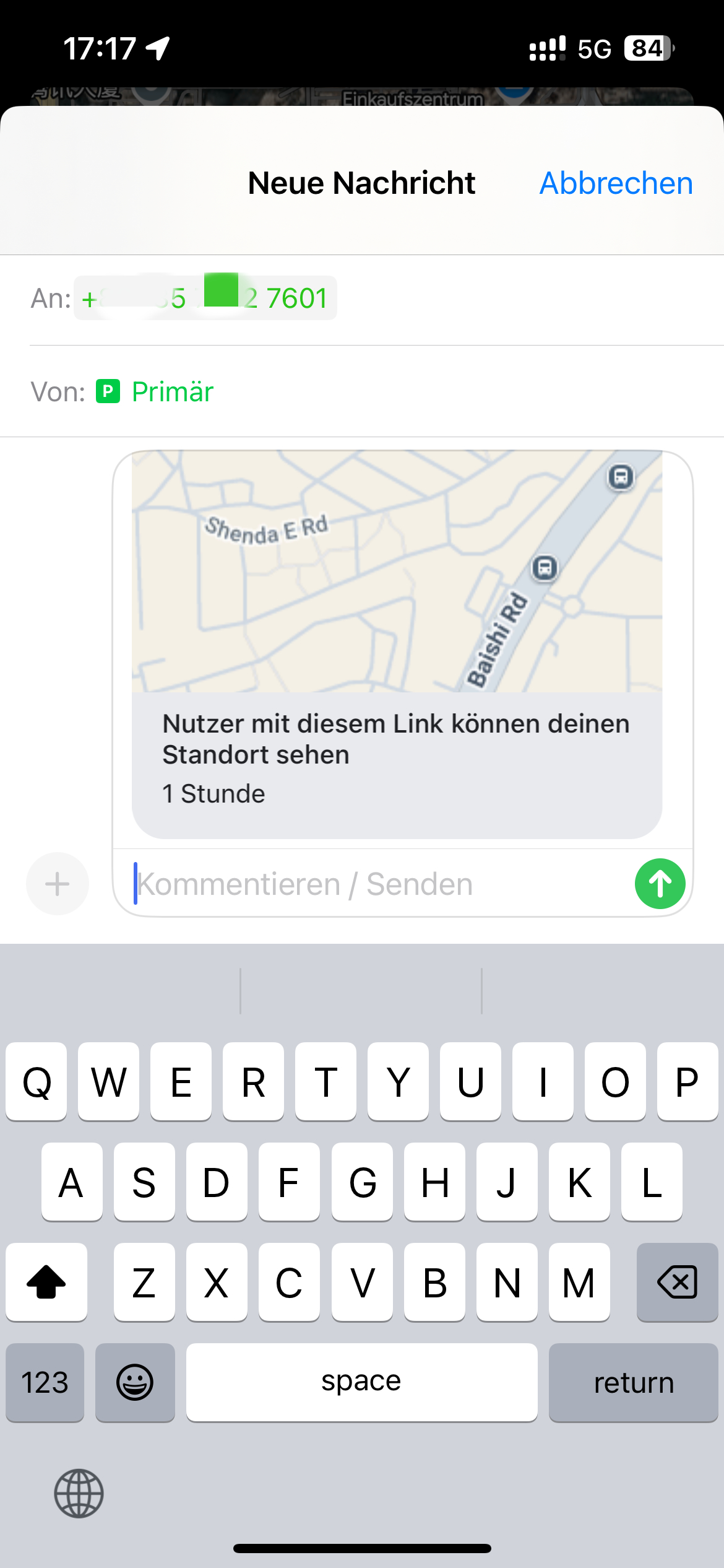Standortfreigabe-Link SMS senden