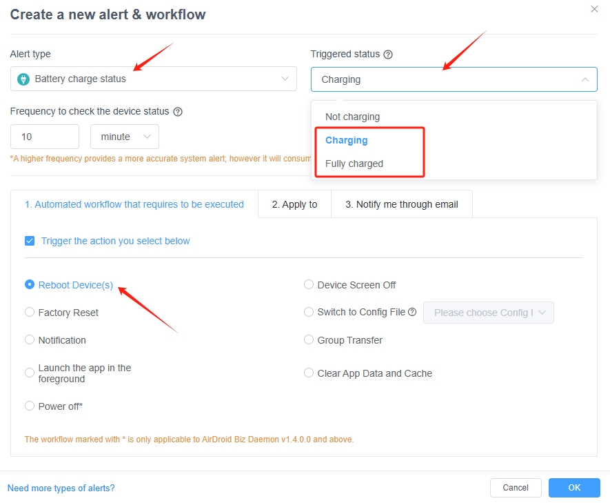 battery charge status workflow