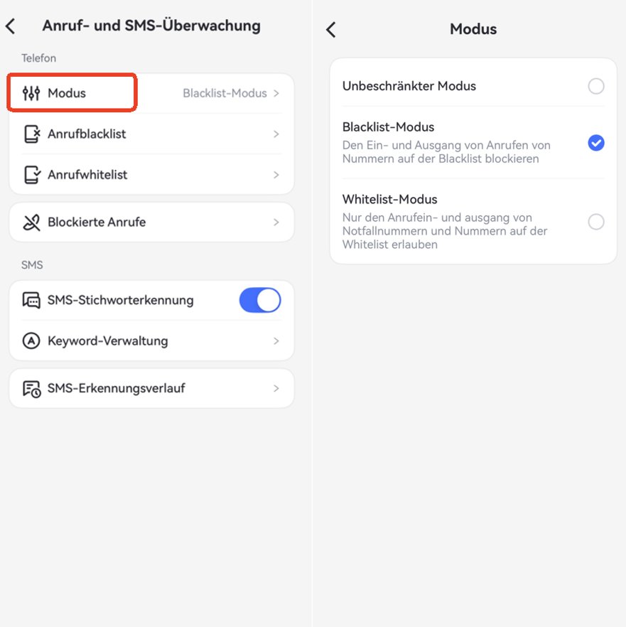 Modus für Anrufverwaltung auswählen