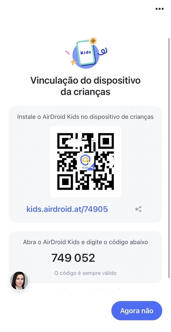 página de vinculação do dispositivo do filho