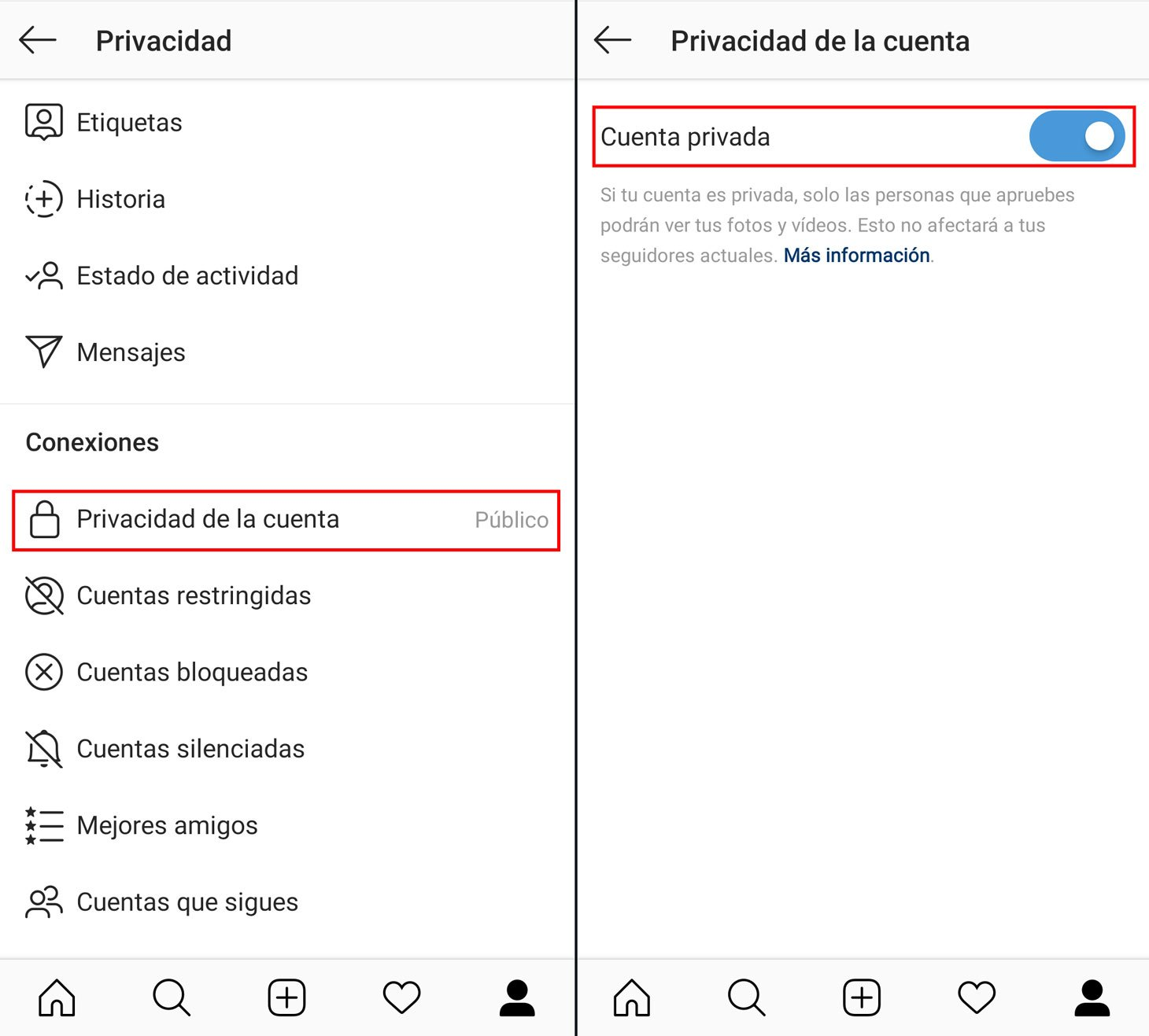 Activa la cuenta privada en instagram