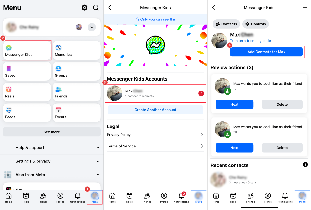 add contacts to messenger kids from facebook