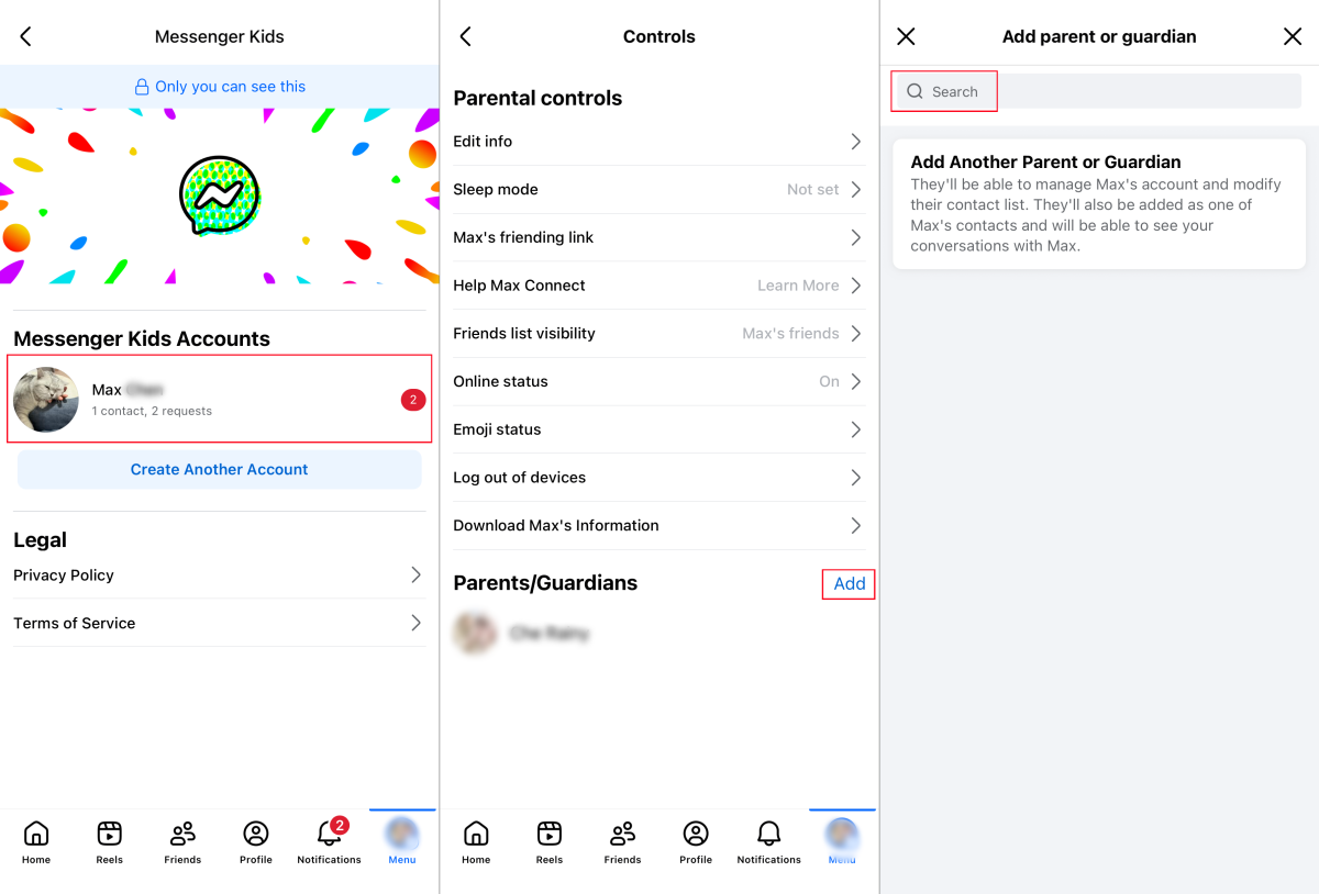 add parent to messenger kids