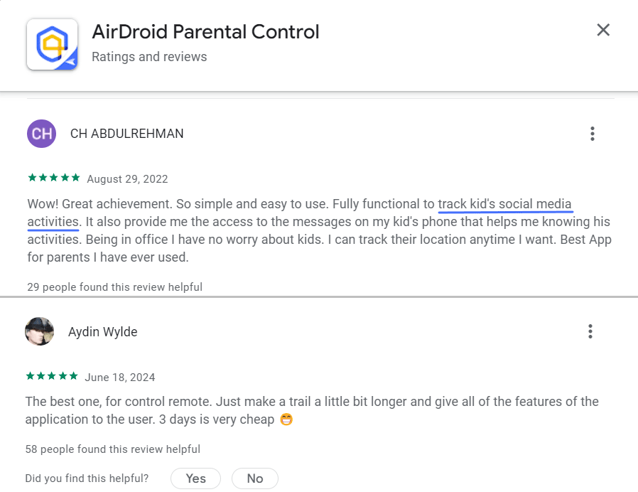 AirDroid Parental Controlの顧客レビュー