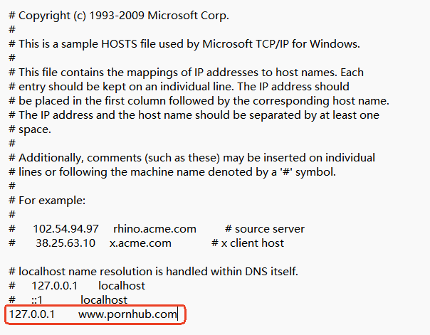block porn on Windows by editing hosts file