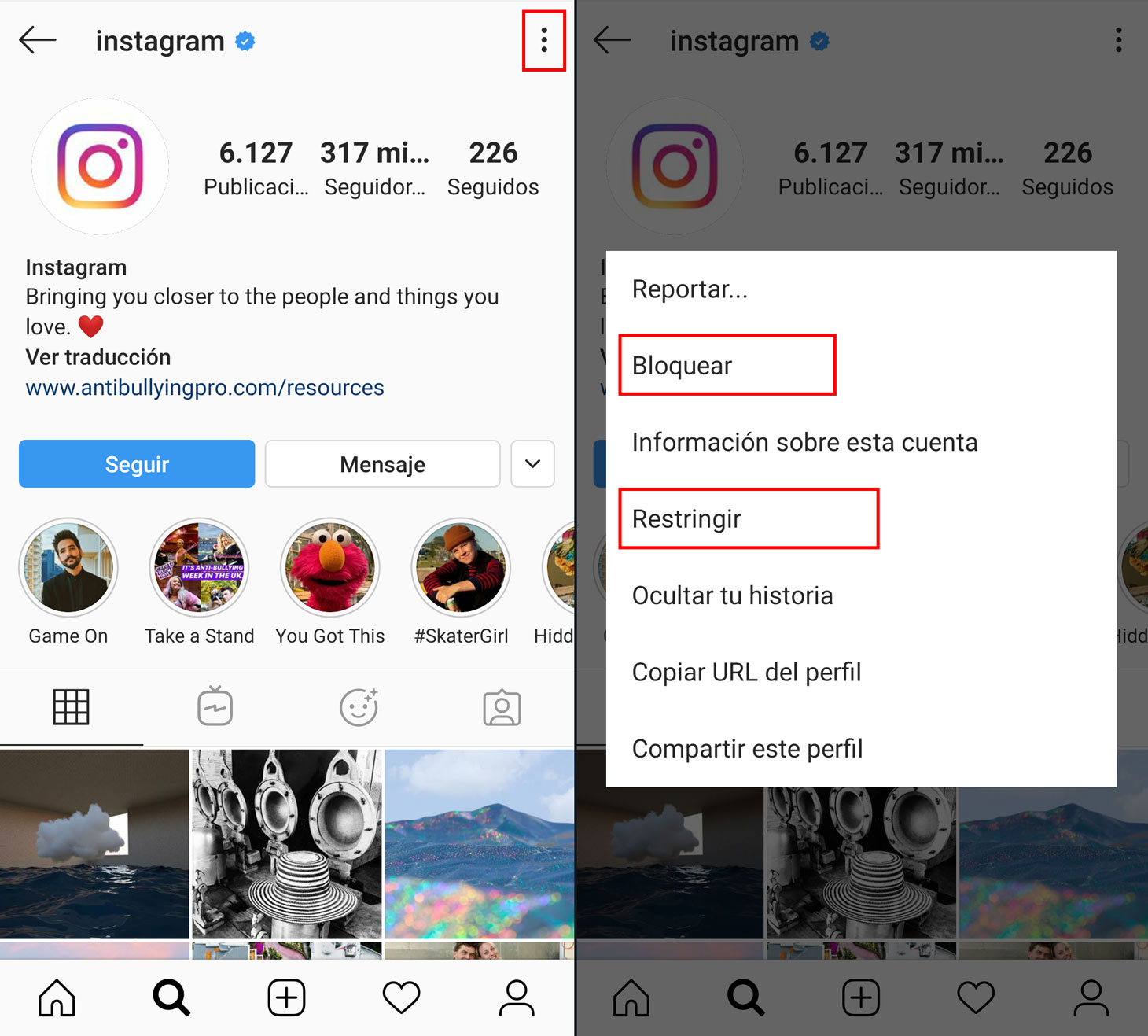 Bloquear a alguien en Instagram