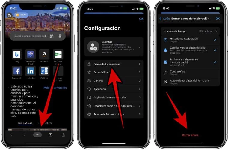 Borrar la caché en Microsoft Edge