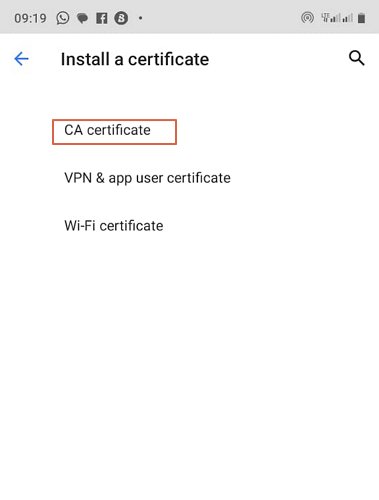 elegir certificado CA