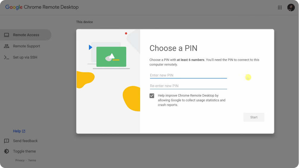 Chrome Remote Desktop set PIN
