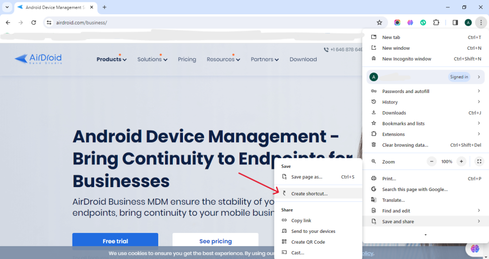 create chrome shortcut