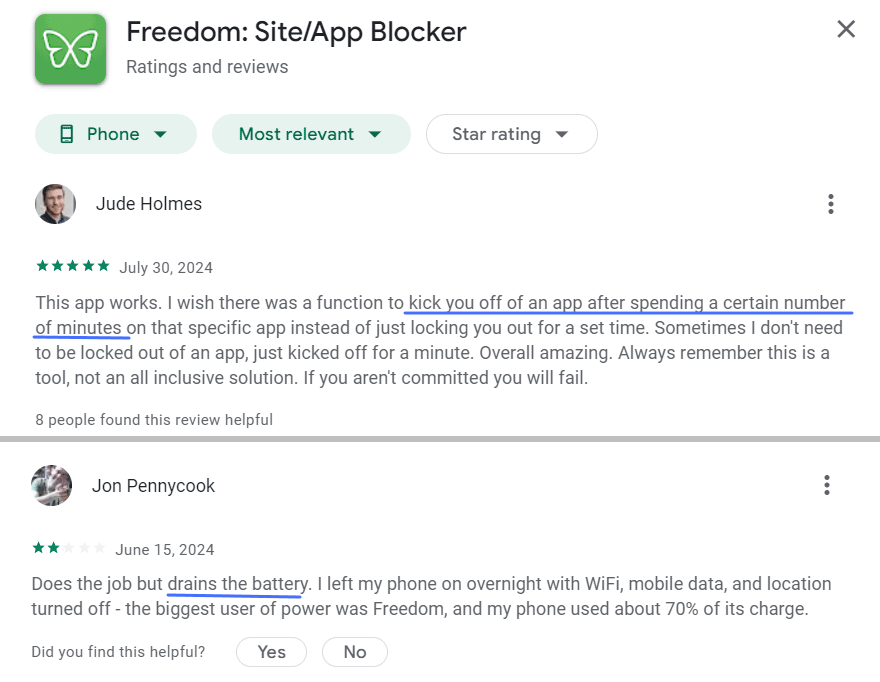 Freedomの顧客レビュー