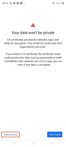 haz clic en instalar de todos modos para añadir el certificado
