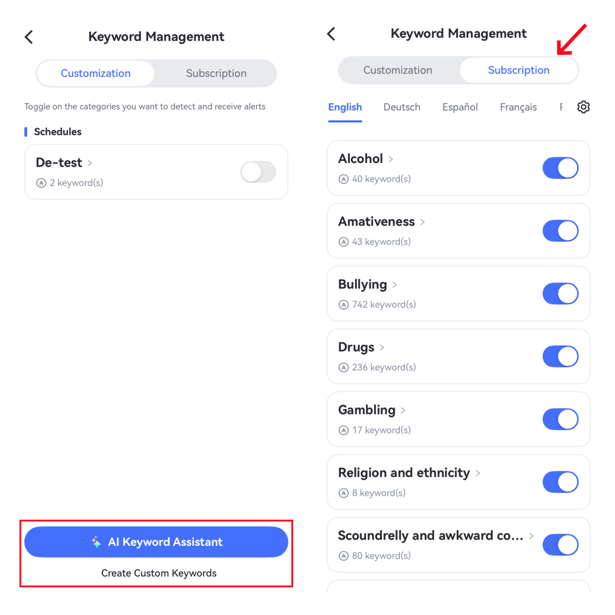 tap keyword management
