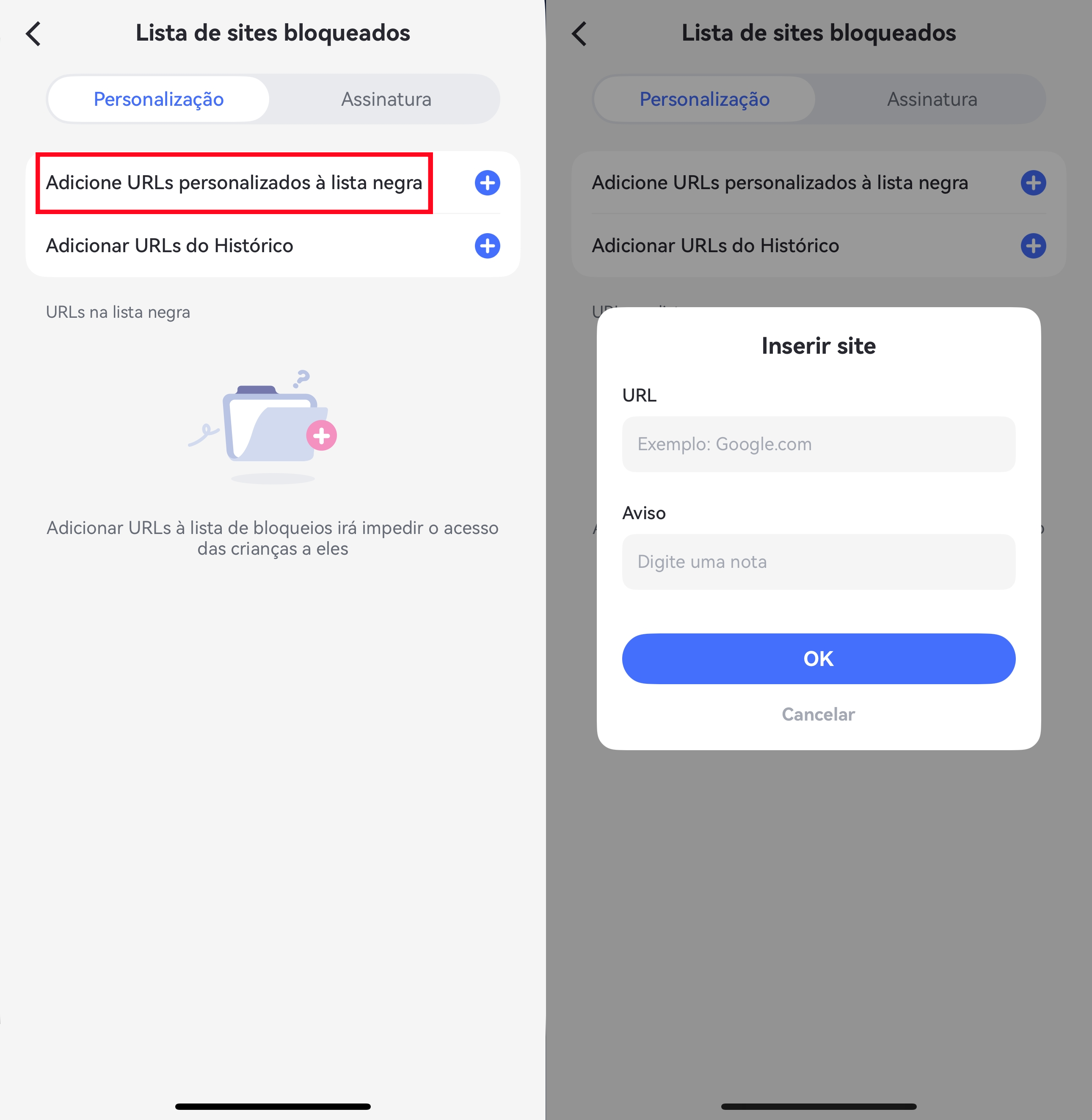 Gerenciar regras de bloqueio no AirDroid Browser