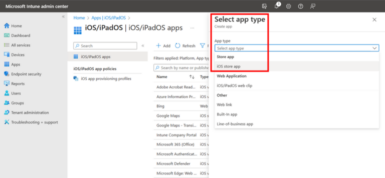 seleccionar tipo de aplicación