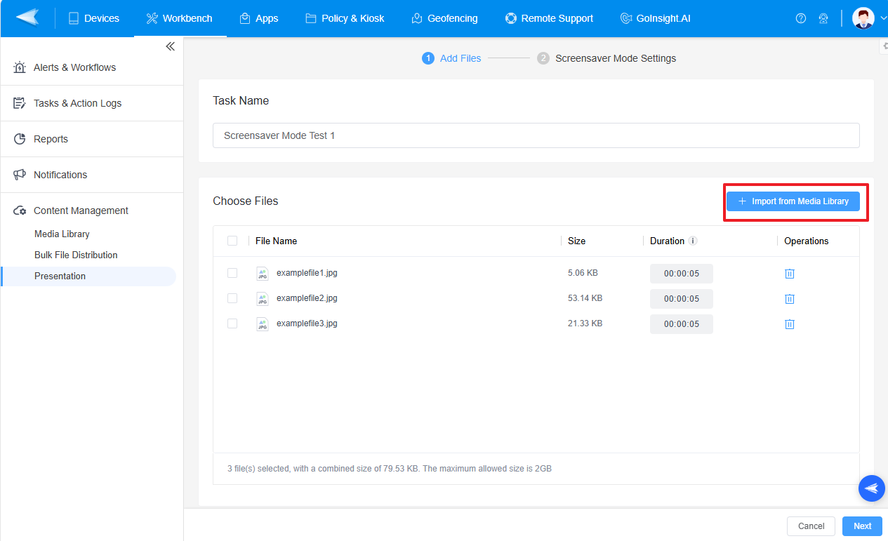 screensave-mode-import-from-media-library